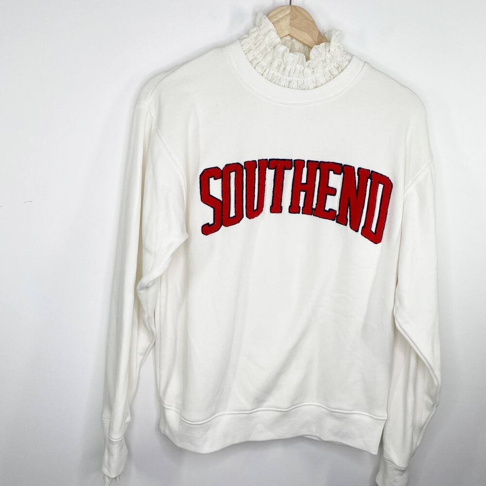 Browny‎ Women Southend White LaceCrewneck Sweatshirt Academia Preppy Size S
